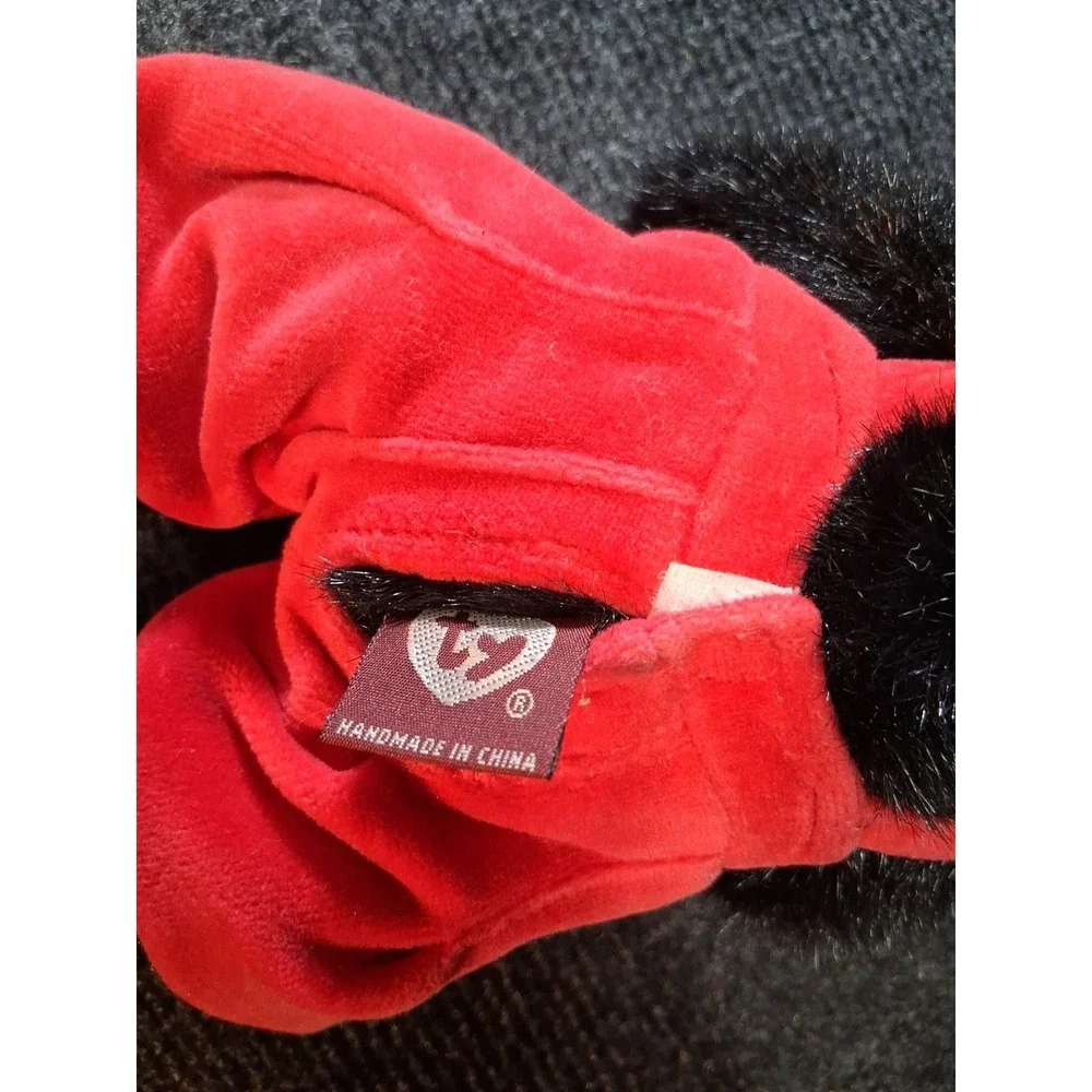 Vintage 1993 Ty Black Bear Overalls Red Velvet Stuffed Animal Plush Toy